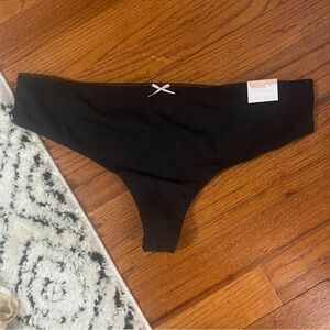 Women’s Cacique Black Cotton Thong Panties Size 12 Lace pink bow detail Feminine